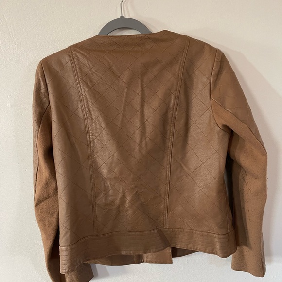 Camel colored leather Iman quilt stitched bomber jacket. - Picture 2 of 5